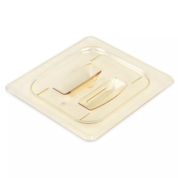 Cambro H-Pan: 1/6 Size Amber High Heat Handled Lid